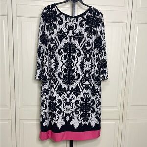 Eliza J Dress Womens 3/4 Sleeve Back Zip Lined Paisley size 16W Black/White/Pink
